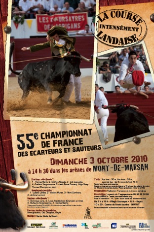 image-lien : affiche du 55ème championnat de france des écarteurs et des sauteurs 2010 à Mont de Marsan et lien vers pdf de la plaquette de la journée