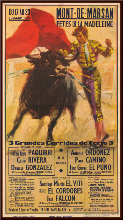 image : affiche corrida Mont de Marsan 1971